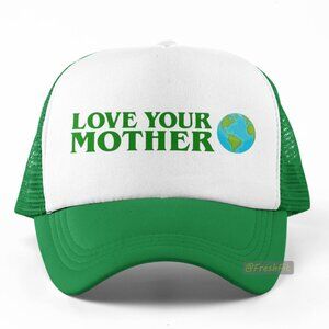 🆕Love Your Mother Earth Foam Trucker Hat Mesh Snapback Cap Green/White